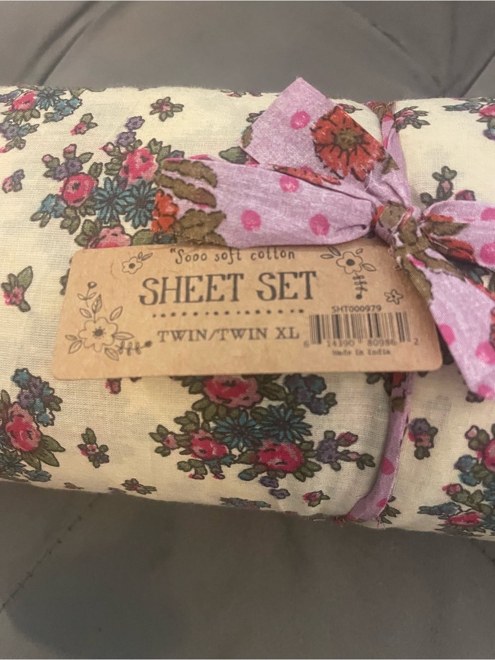 NATURAL LIFE Floral Cotton Twin/Twin XL Sheet Set in Cream, Pink and Green